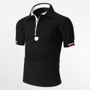 Schwarzes Herren-Polo-Shirt mit kurzen Ärmeln, HCTUD, 100% Baumwolle, Piqué-Webart.