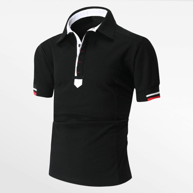 Schwarzes Herren-Polo-Shirt mit kurzen Ärmeln, HCTUD, 100% Baumwolle, Piqué-Webart.