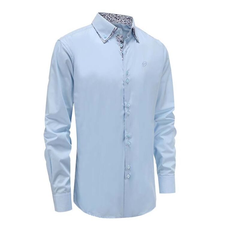 Heren overhemd met button down kraag in blauw katoen, Ollies Fashion