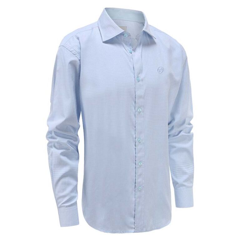 Herenoverhemd in katoen met lange mouwen, blauw-wit ruit, Ollies Fashion