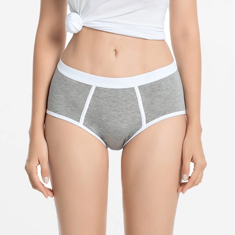 Retro-Damen-Slip in Grau mit weißen Streifen, aus Bamboe Tencel, Ollies Fashion