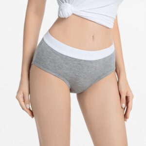 Dames slip in grijs met witte band en vlakke naden, gemaakt van bamboe en Tencel, Ollies Fashion.