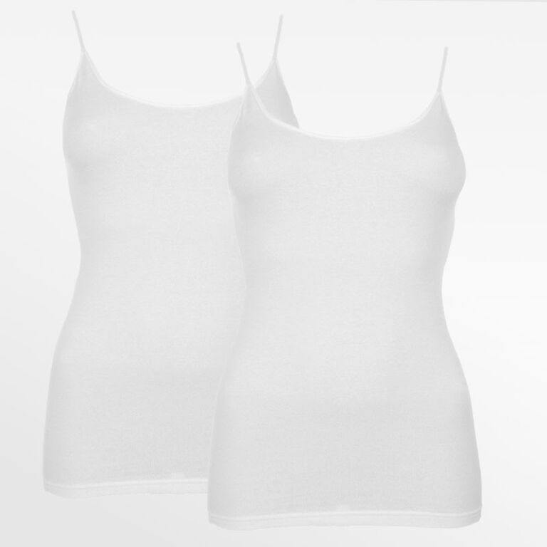 White women’s top with spaghetti straps and adjustable bamboo straps