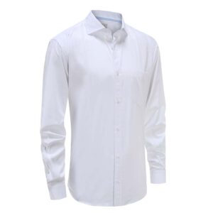 Ollies Fashion Herrenhemd, weiß, aus Bambus, mit langen Ärmeln und Cut-Away-Kragen.