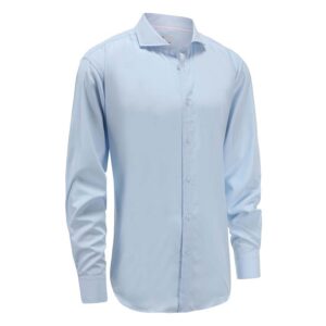 Blaues Herrenhemd, lange Ärmel, Bambus-Tencel, Cutaway-Kragen mit rosa Details