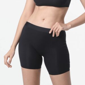 Nahtlose schwarze Boxershorts für Damen aus Micro Modal, mit langen Beinen.