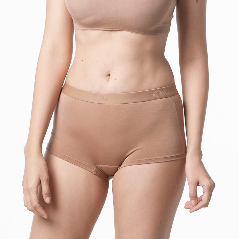 Boxershorts modernes pour femmes en marron avec coutures plates en Tencel Micro Modal.