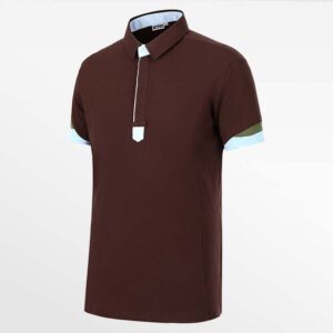 Braunes Poloshirt für Herren mit blauen Kragen- und Ärmel-Details, HCTUD Micro Modal