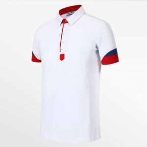 1067 Heren polo shirt wit rood en bauw van HCTUD Micro modal Tencel
