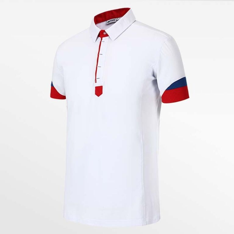 1067 Heren polo shirt wit rood en bauw van HCTUD Micro modal Tencel