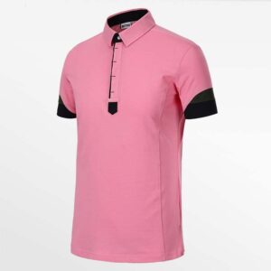 Herren-Polohemd mit kurzen Ärmeln, rosa mit schwarzen Ärmel- und Kragendetails, HCTUD